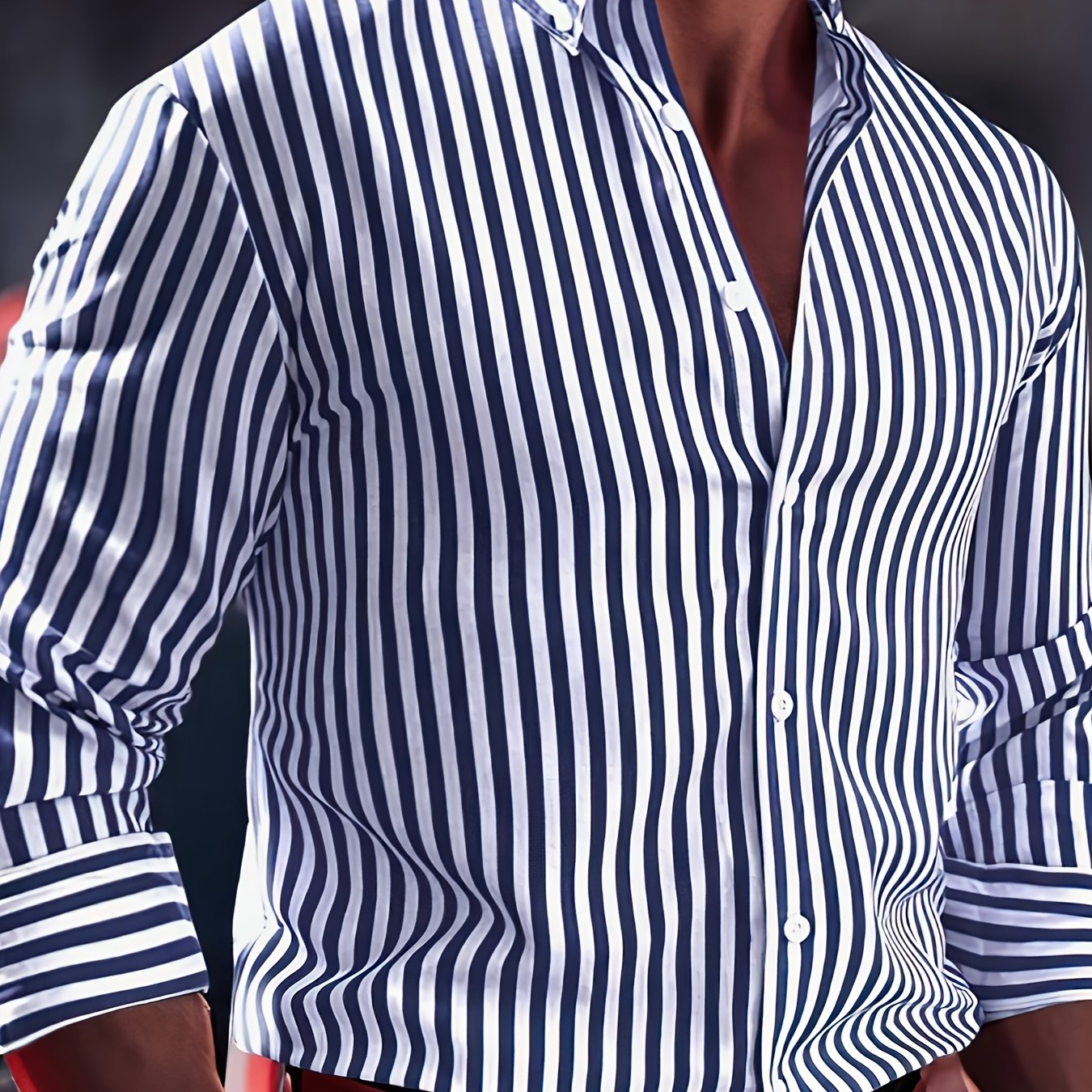 Men's Striped Long Sleeve Shirt Casual Woven Polyester Spandex All-Season Regular Fit