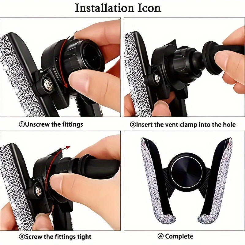 Soporte universal para teléfono de coche de material PVC con doble rejilla de ventilación y diamantes incrustados