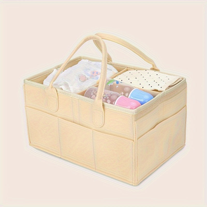 Large Capacity Khaki Diaper Organizer Bag with Zipper for Baby Storage