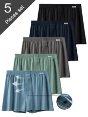 Men's Cotton Boxer Briefs 5-Pack Breathable High Stretch Knit Solid Color Loose Fit