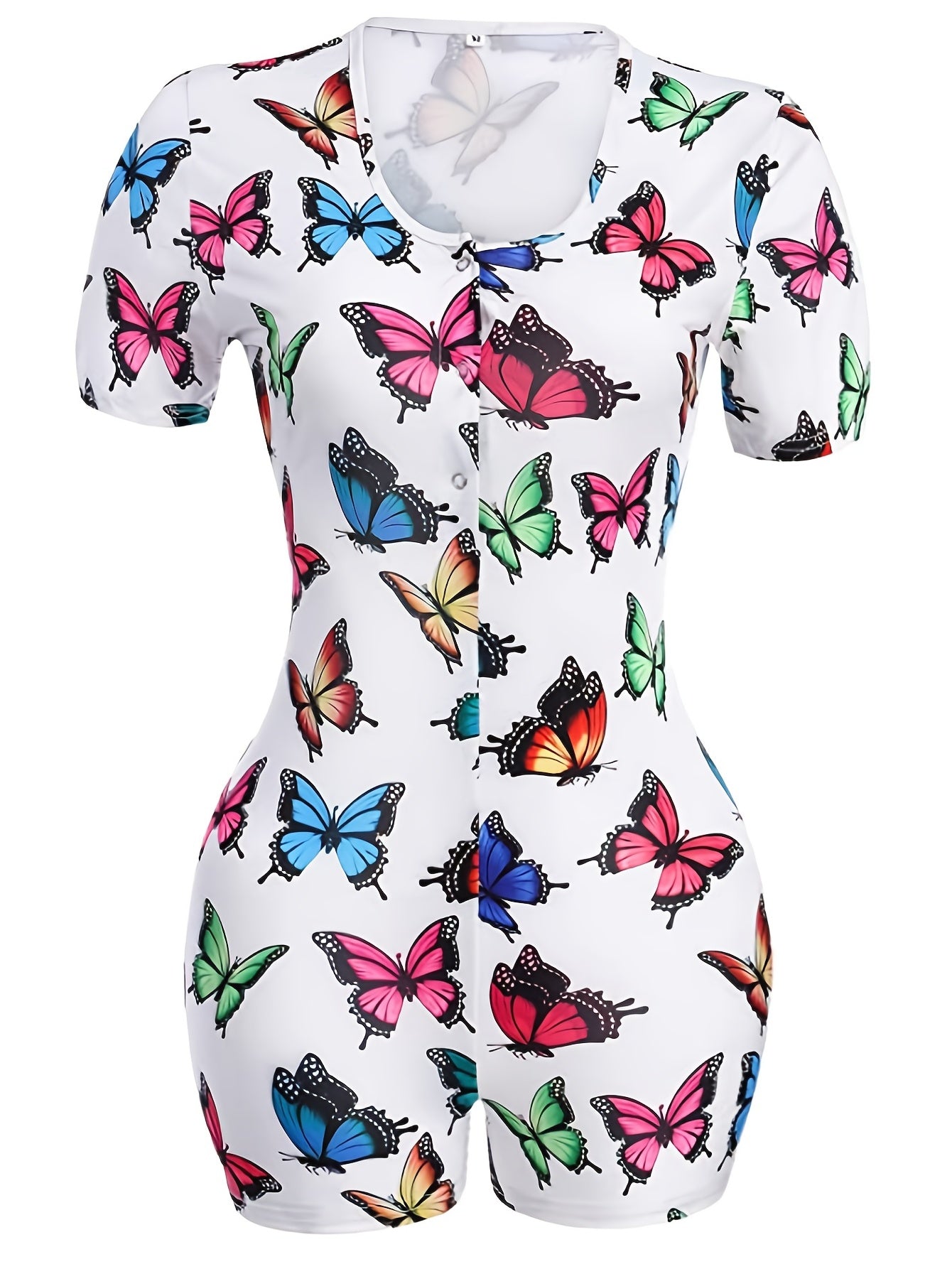 Women's Butterfly Print Lounge Bodysuit Crew Neck Short Sleeve Summer Casual Knit Polyester