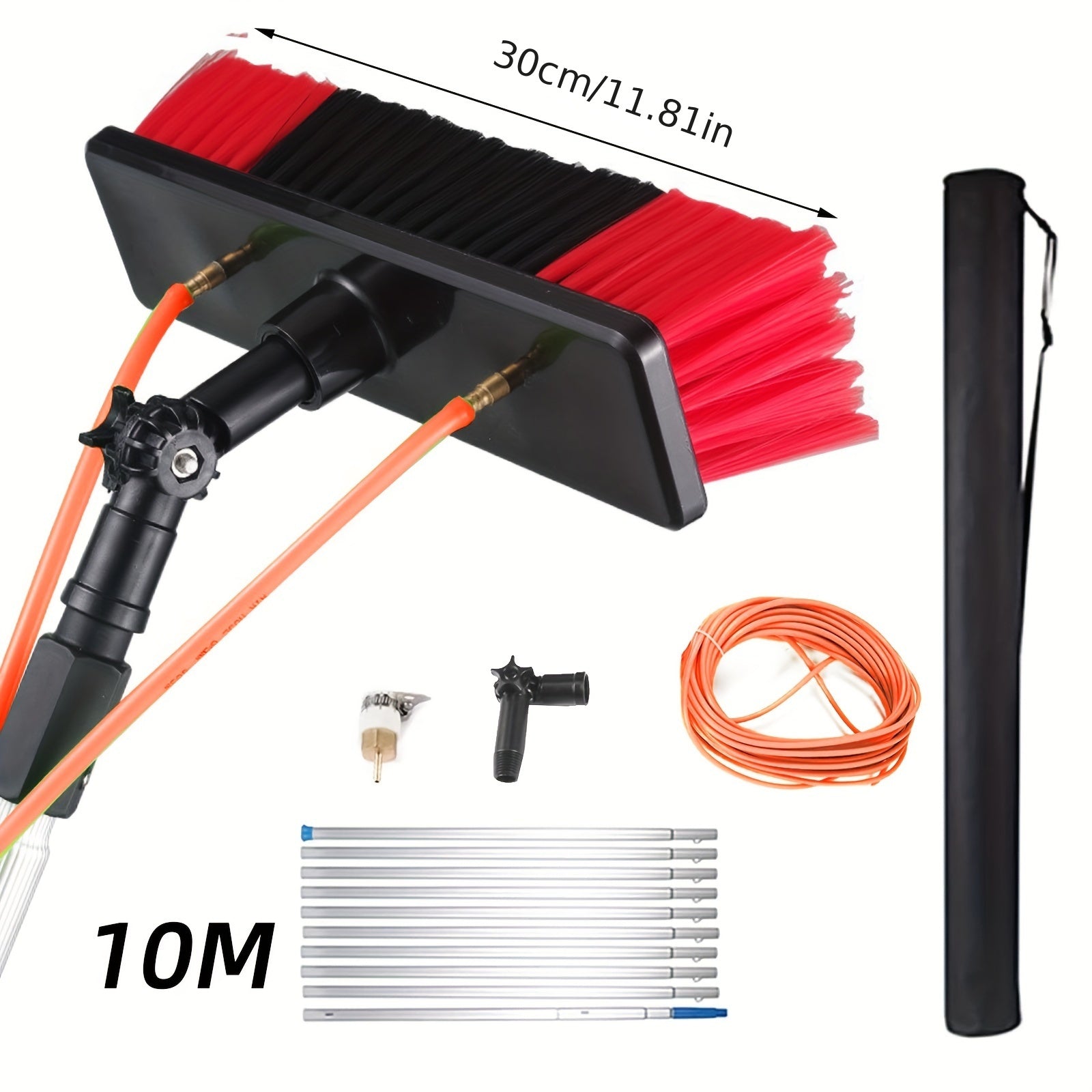 Solar Panel Cleaning Brush Set with Water Flow Telescopic Extension Pole