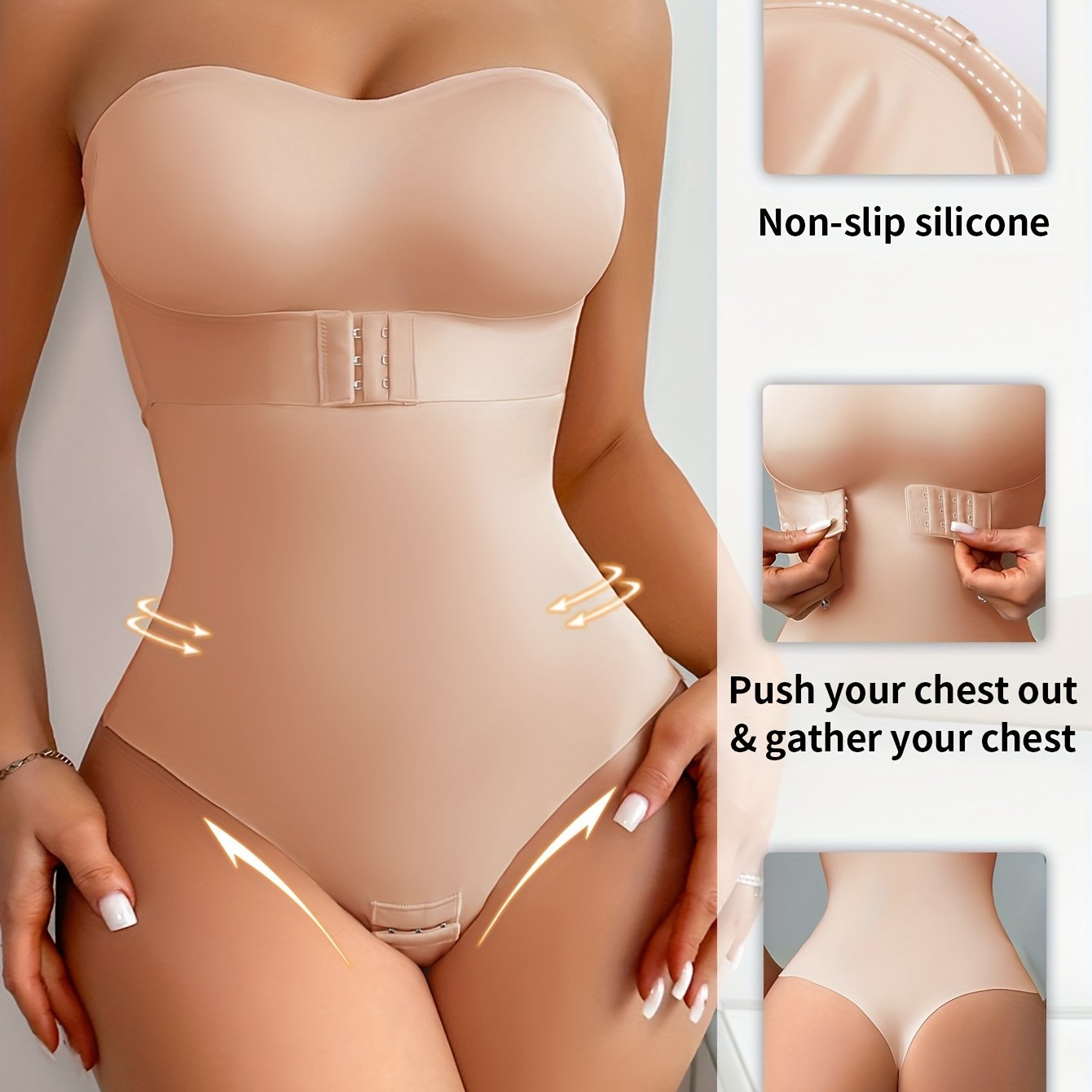Braless Shaping Bodysuit with Hip Liner for Body Contouring and Seamless Fit