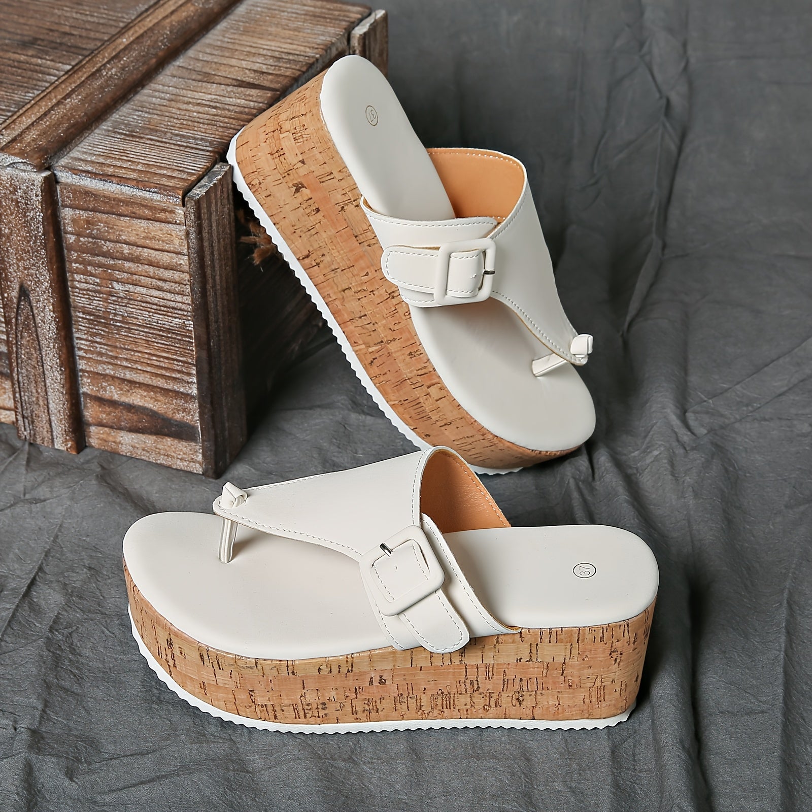 Women's White Open-Toe Platform Sandals Slip-On Summer Casual Footwear