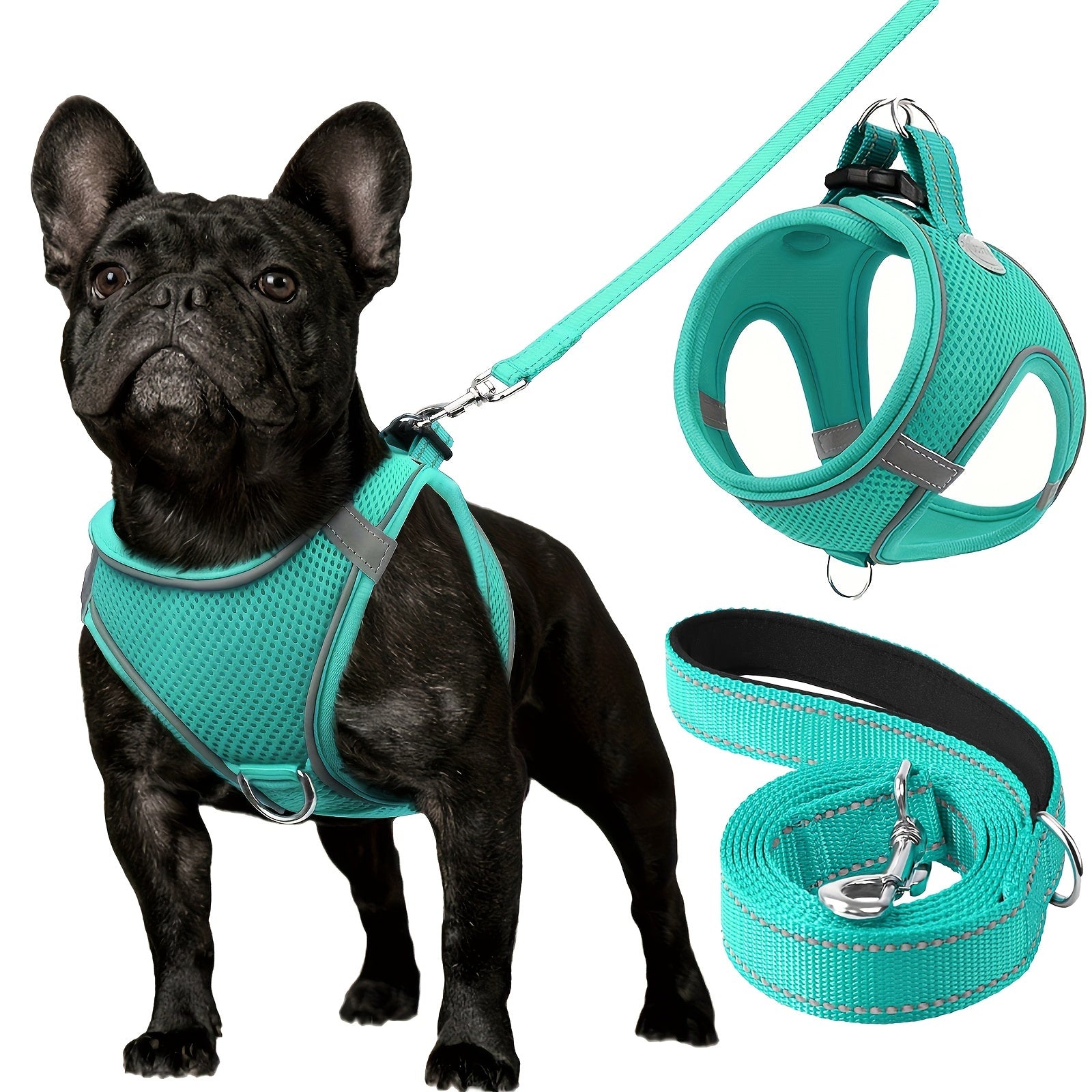 Reflective Dog Harness and Leash Set for Small to Medium Breeds Mesh Padded Nylon No-Choke Safety