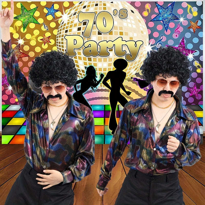 Short Black Fluffy Disco Afro Wig for Cosplay, Costume Parties, Men Women