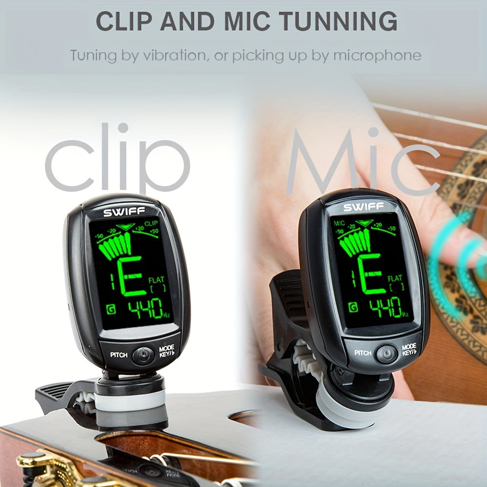 Guitar Tuner Clip-On LED Display for Acoustic Bass Electric Black ABS