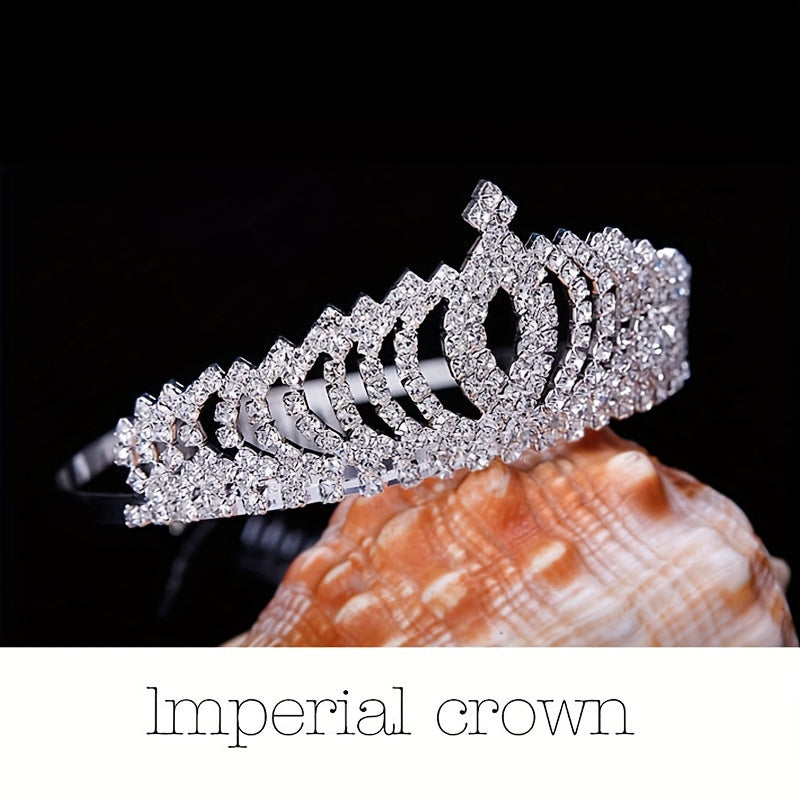 Diadema de corona de princesa con cristales para bodas y eventos 12.5x4.5 cm