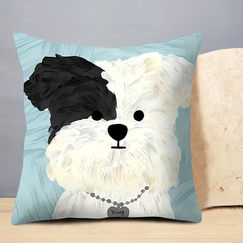 Double-Sided Puppy Print Throw Pillow Cover Polyester Zipper Washable for Living Room or Office