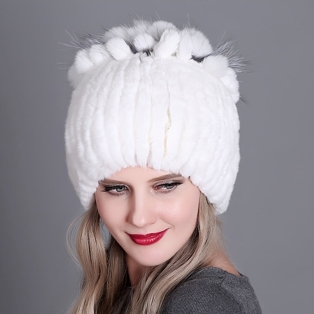 Faux Fur Beanie for Women and Girls Warm Knit Winter Hat