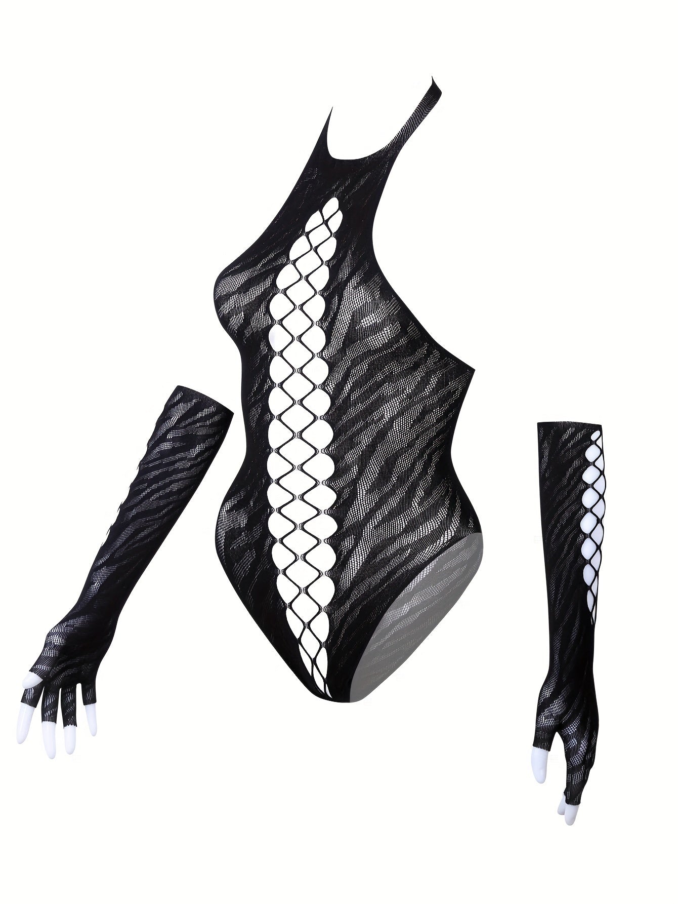 Women’s Hollow Jacquard Body Shaper Set with Hanging Neck and Gloves