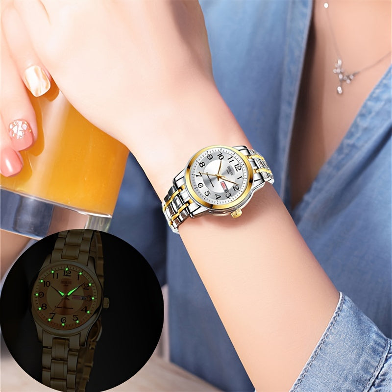 Women's Watch Ultra-Thin Steel Strap Quartz Luminous Week Calendar Light Luxury