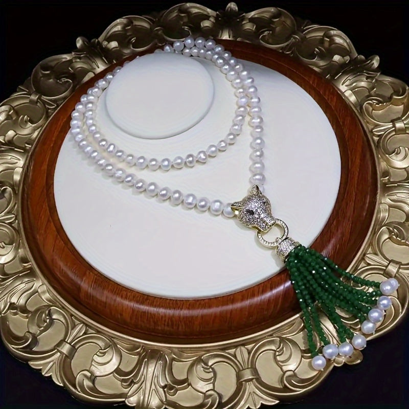 Pearl Necklace with Leopard Clasp for Weddings and Formal Events