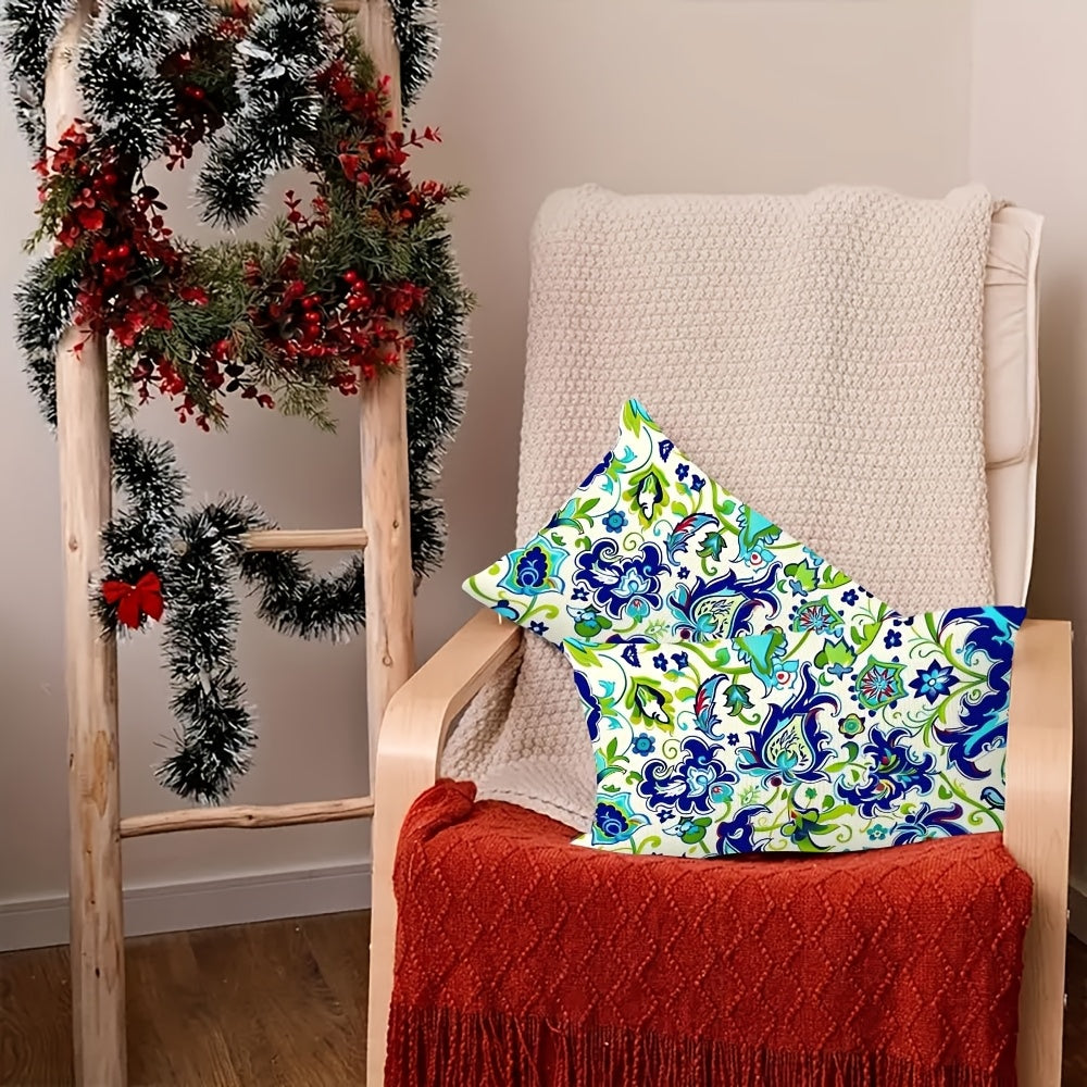 Set of Two Turkish Floral Pattern Pillow Covers 30x50 cm Double-Sided Plush Polyester