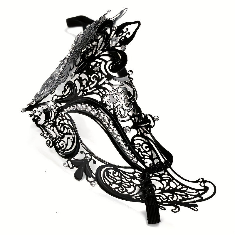 Women’s Metal Masquerade Mask with Rhinestones for Halloween Carnival Mardi Gras