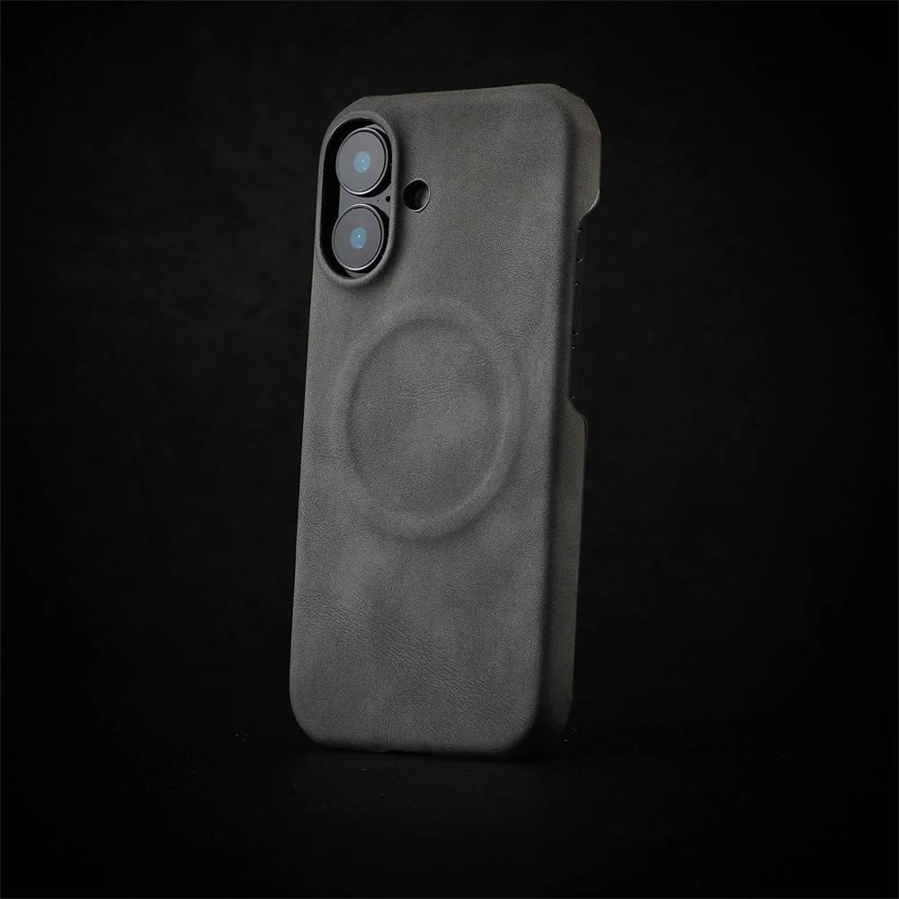 Magnetic Phone Cover for iPhone 12 Pro Max 13 14 15 16 Pro Max Wireless Faux Leather Charging