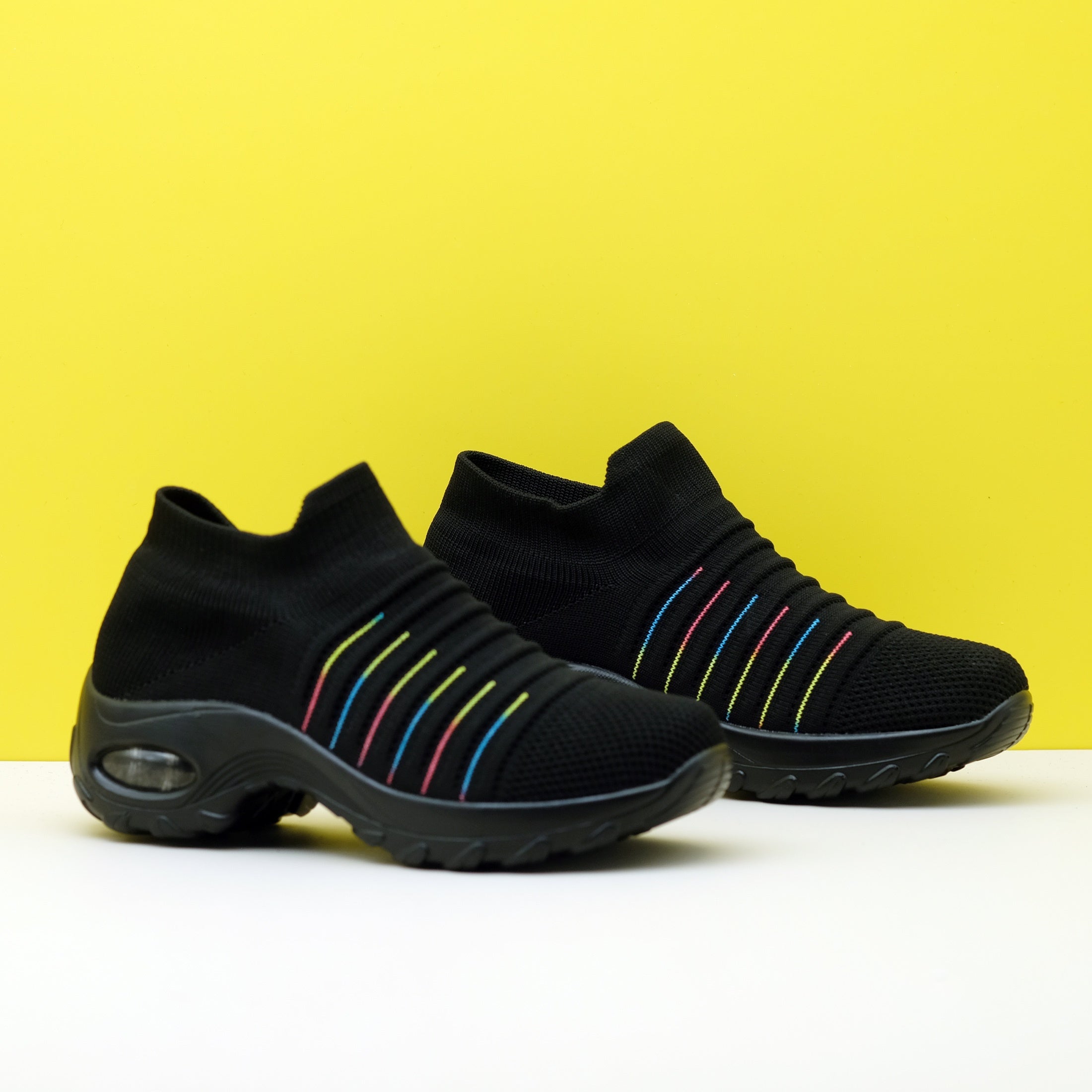Women's Striped Pattern Chunky Sneakers Casual Slip-On Outdoor Shoes
