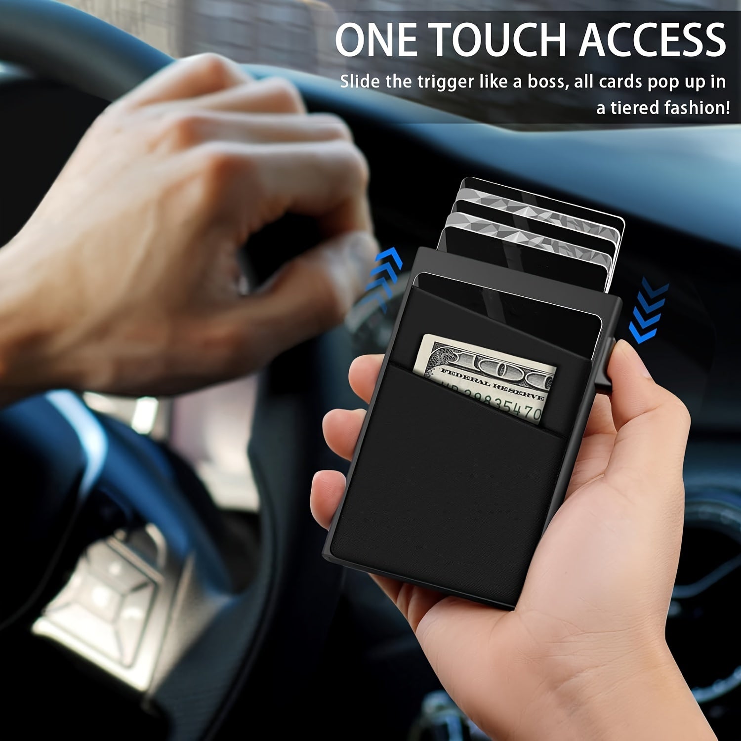 Men's Black Aluminum RFID Wallet with Dual Layer Back and Card Holder