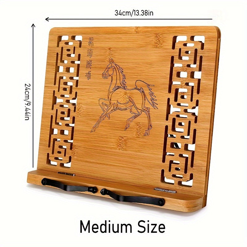 Bamboo Desktop Bookstand with Adjustable Positions and Hollow Pattern for Reading Painting and Video Viewing
