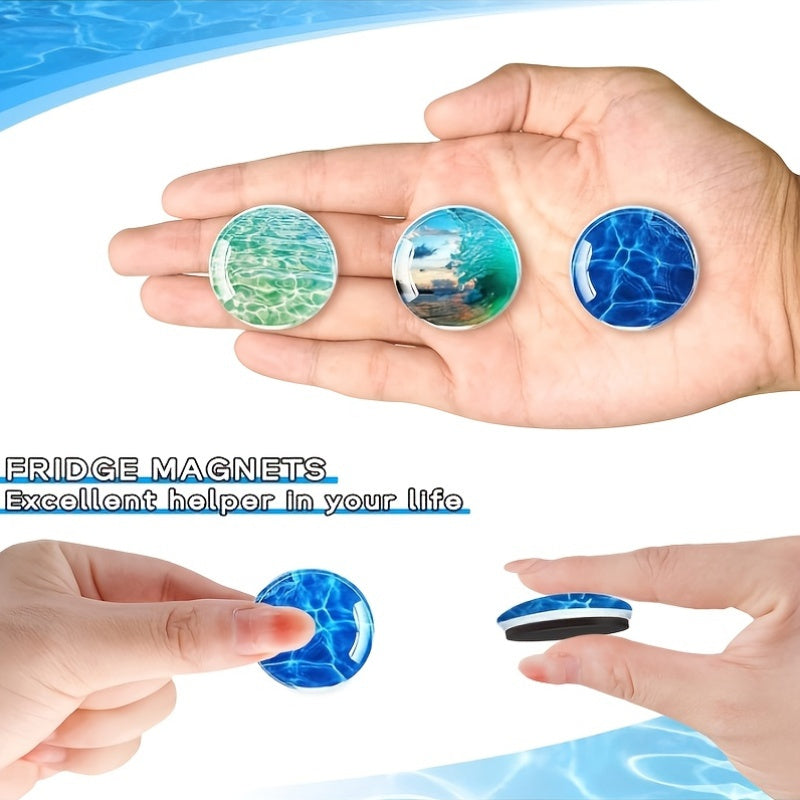 Glass Bee and Ocean Refrigerator Magnets Set of 12 Circular Stickers for Kitchen and Office Decor