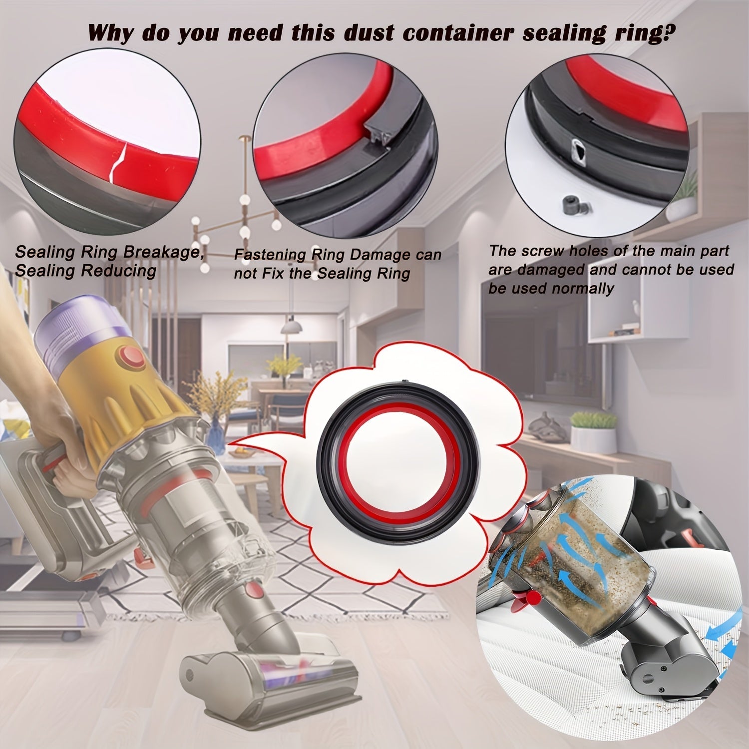 Dyson Cyclone V10 SV12 changyutgich uchun almashtirish qismi - Chang qutisi ustki qismi uchun muhr halqasi. 1 dona chang qutisi/quruq quti qismlari bilan mos keladi. Almashtirish uchun aksessuarlarni o'z ichiga oladi.