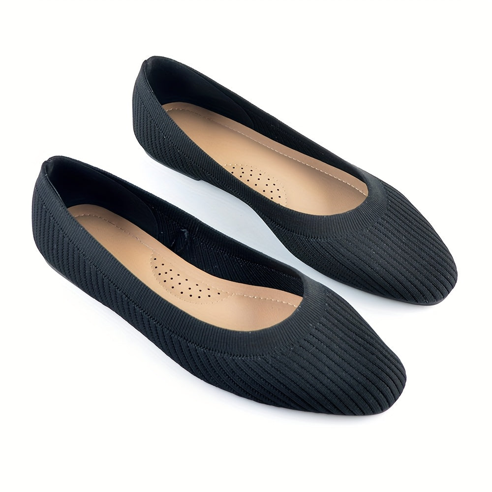 Women's Slip-On Ballet Flats Breathable Knit Black Lightweight Comfort