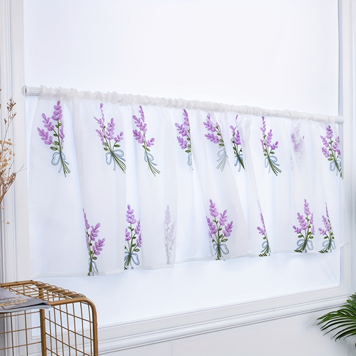 Sheer Embroidered Curtain Valance for Living Room or Cafe Decor 1 Piece
