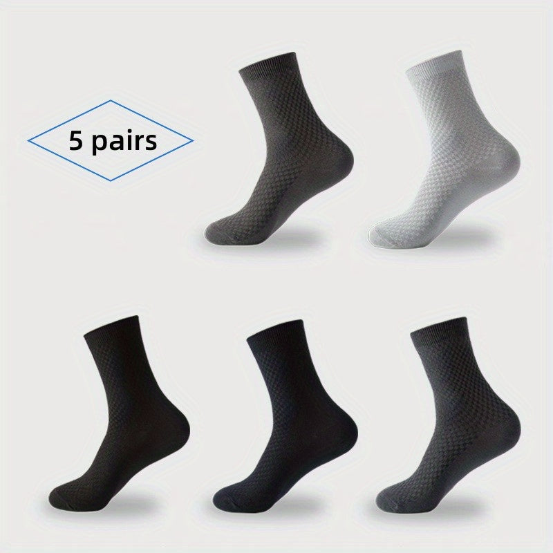 Calcetines masculinos hasta la mitad de la pantorrilla, 5 pares, diseño de flor oculta, mezcla de algodón, casual de negocios