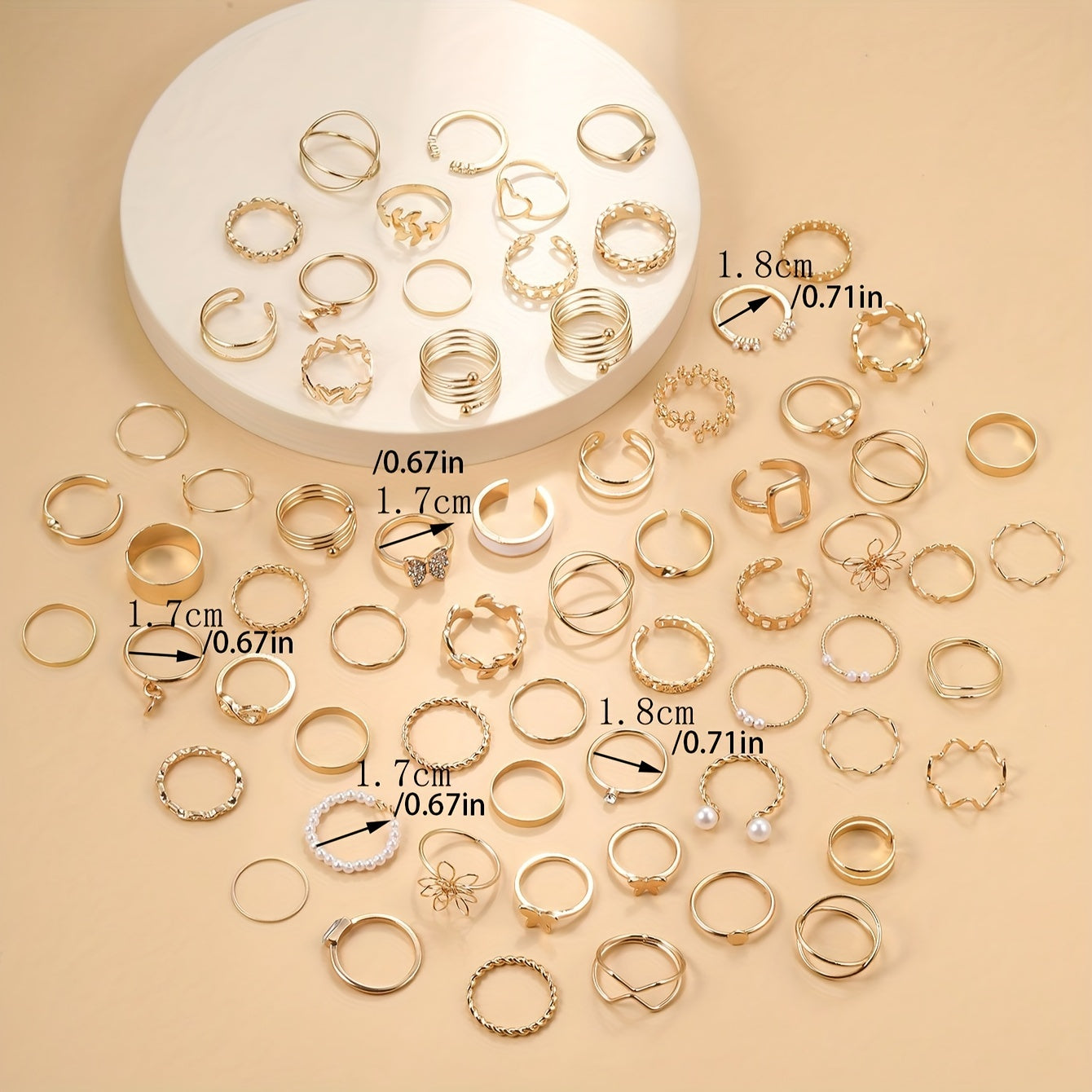 Ayollar uchun gullar, kapalaklar va yurak shaklidagi dizaynlarga ega 66 ta moda uzuklar to'plami