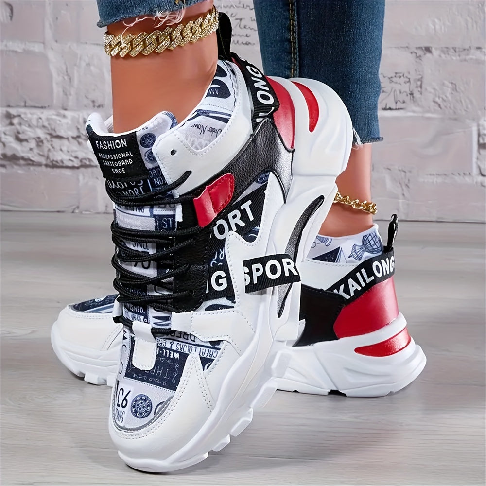 Zapatillas deportivas de caña media con patrón geométrico ligero para mujer