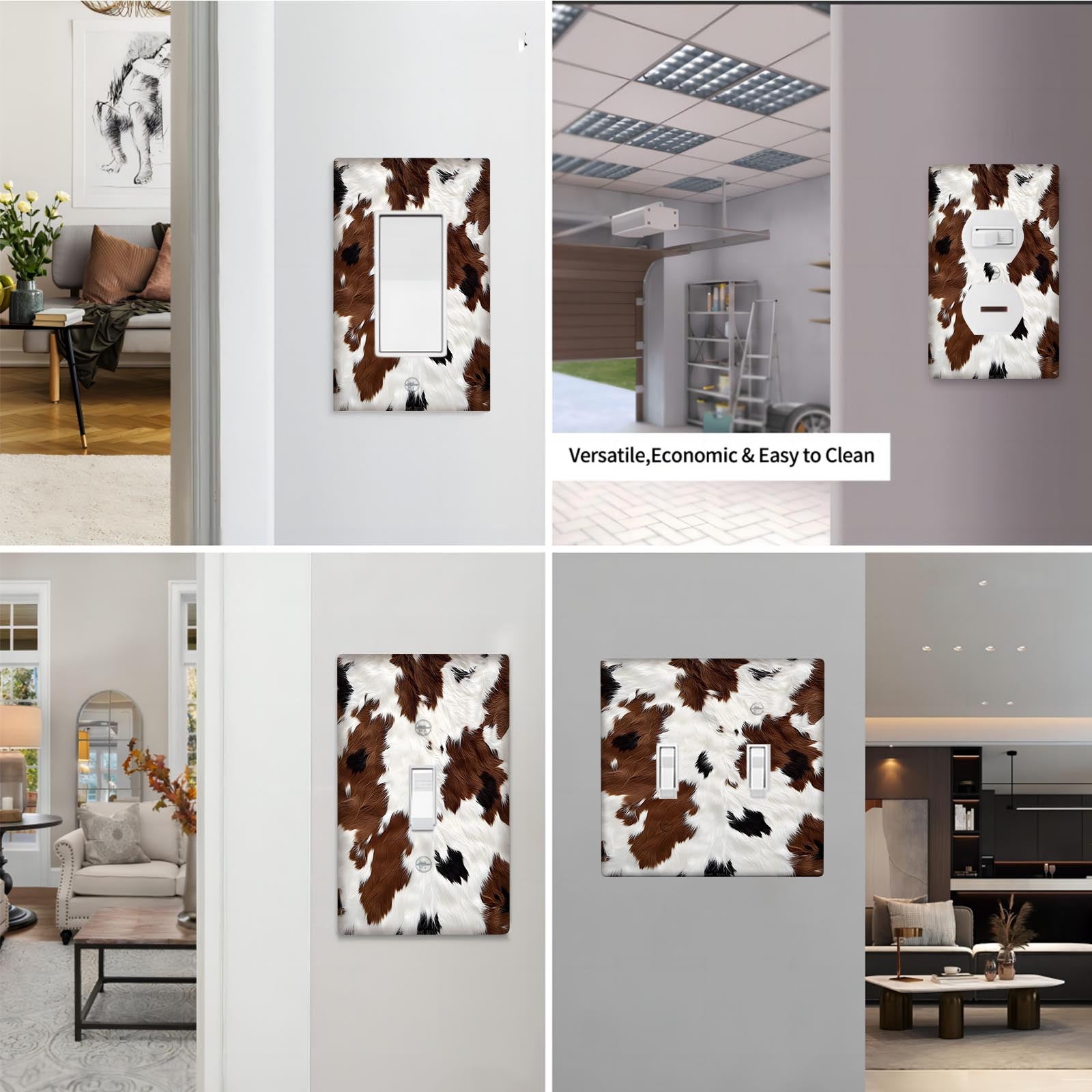 Cow Print Light Switch Cover for Bedroom and Bathroom Walls, 1 or 2 Gang