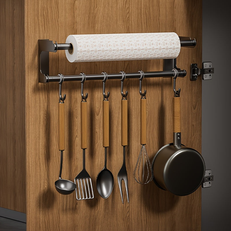 Stainless Steel Wall-Mounted Kitchen Organizer with Tissue Holder and Hooks