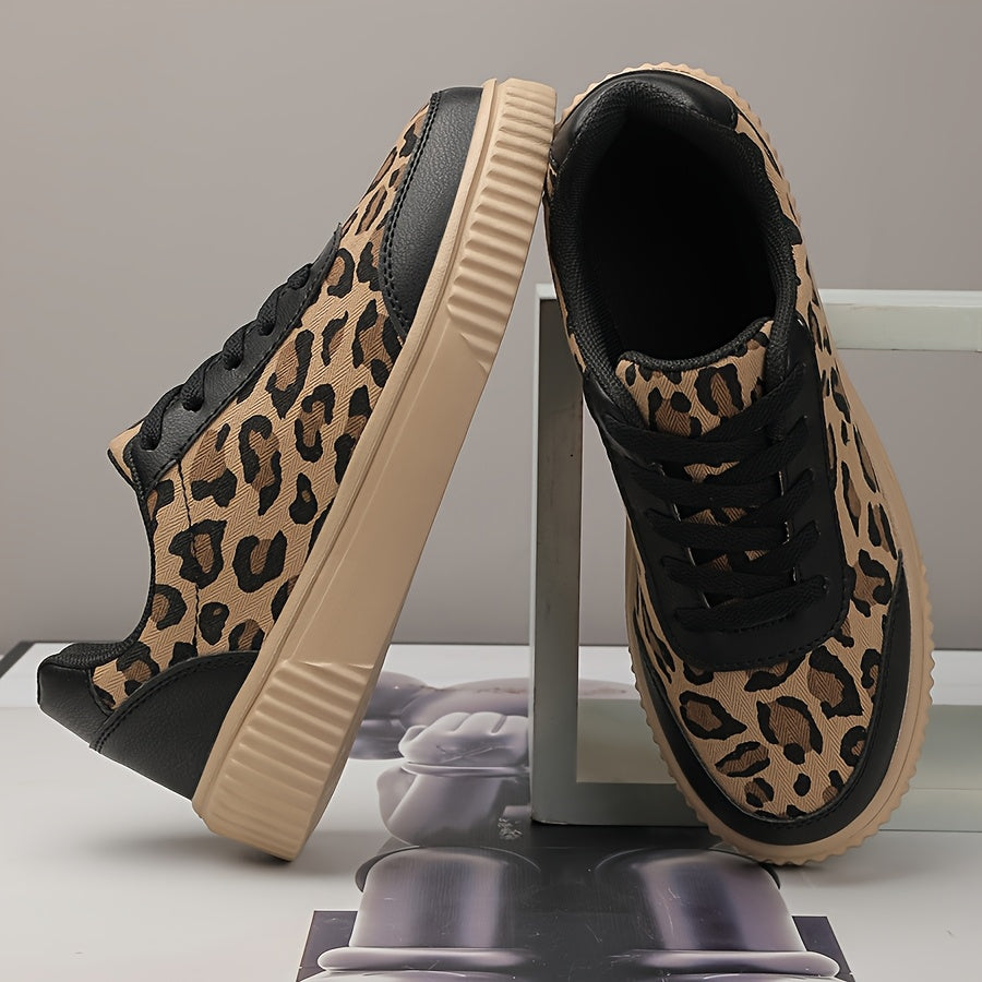 Women's Leopard Print Canvas Sneakers with Flat Casual Style for All Seasons