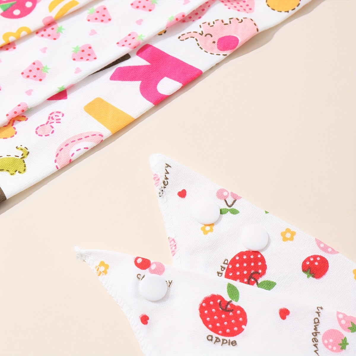 Set of 5 Cotton Baby Bibs with Cartoon Patterns Double-Layered Soft and Gentle for Feeding