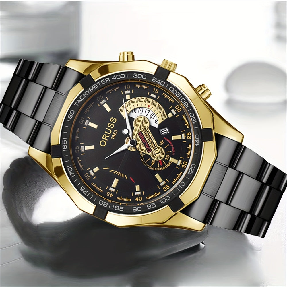 Men's Sports Watch with Luminous Hands and Double Calendar Display