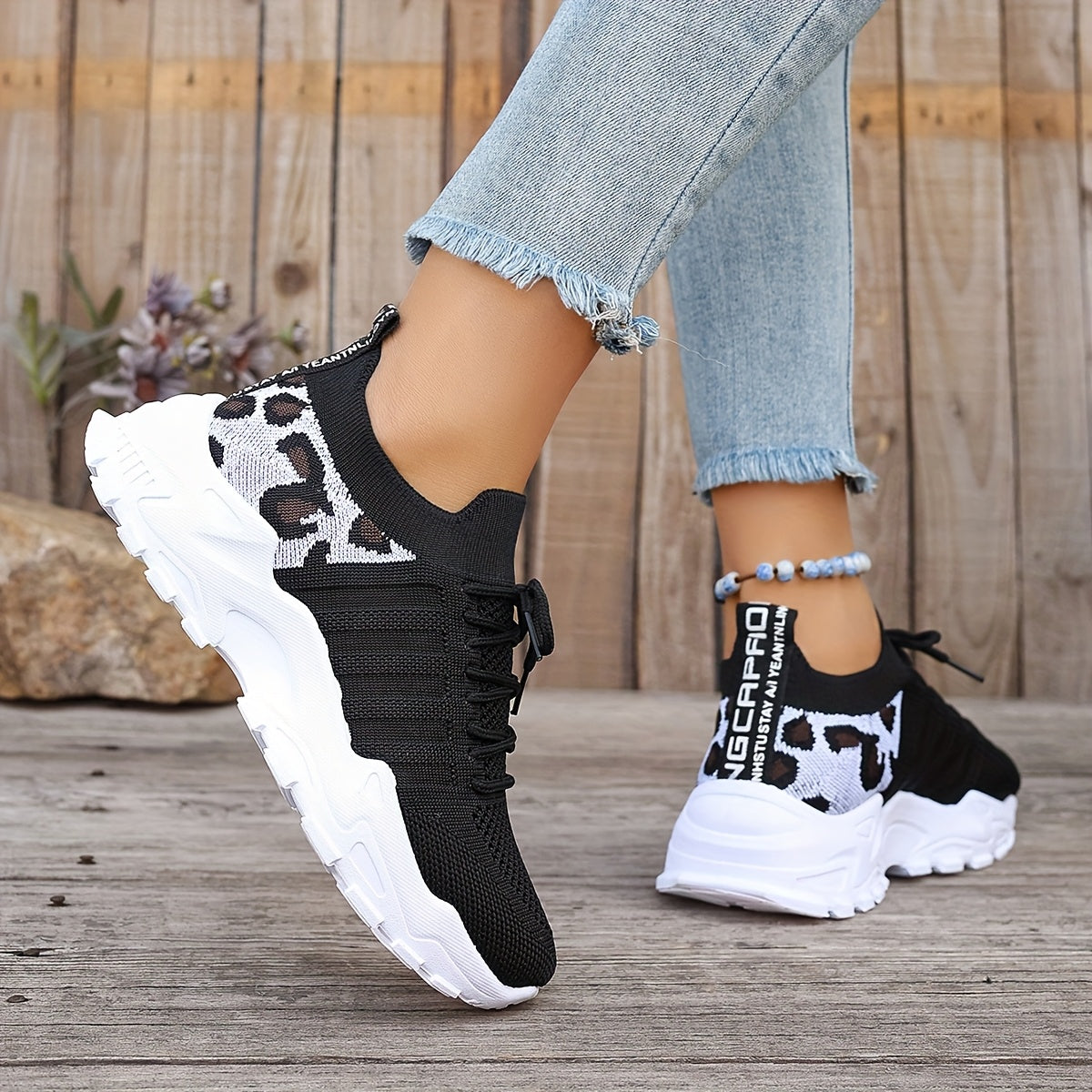 Zapatillas atléticas transpirables con estampado de leopardo para mujer, ideales para correr y hacer ejercicio