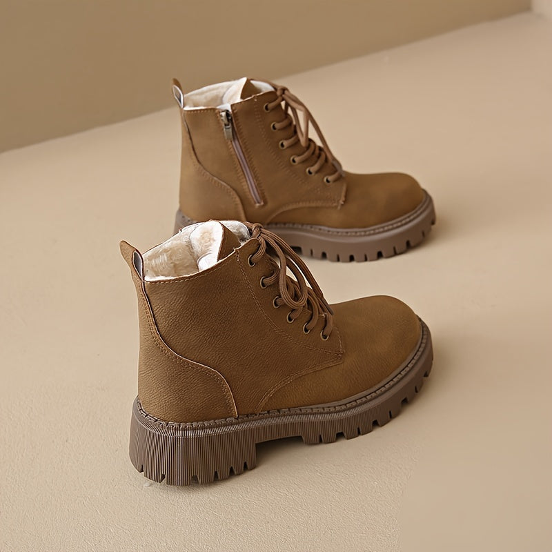 Women's Fashion Mid Heel Block Ankle Boots with Zipper Solid Color