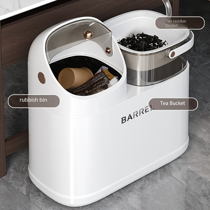Large Dual-Function Plastic Tea Waste Bin with Wet Dry Separation for Kitchen Living Room Bedroom Outdoor