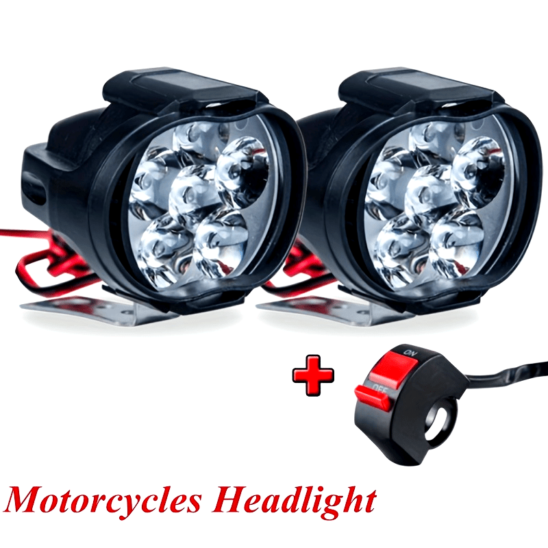 Motorcycle LED Fog Light 6500K White 6 LED Spot Headlamp 1200LM Pair