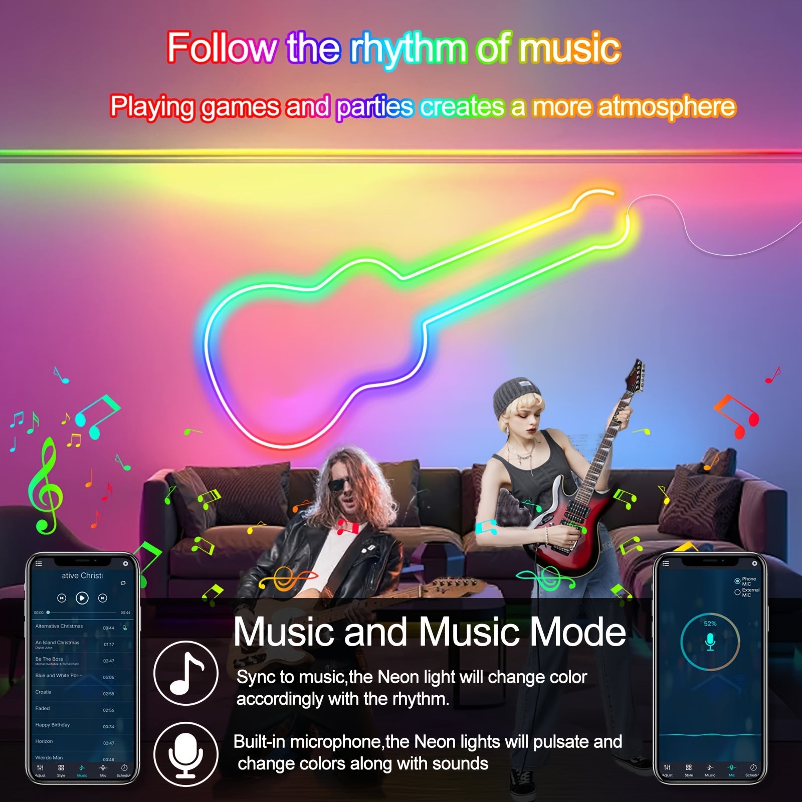 Яркая умная RGB+IC неоновая светодиодная лента с беспроводным и 2.4G пультом дистанционного управления, синхронизацией с музыкой, встроенным микрофоном, питающаяся от USB, для спальни, гостиной, декора для вечеринок 2/3/5м, гибкая.