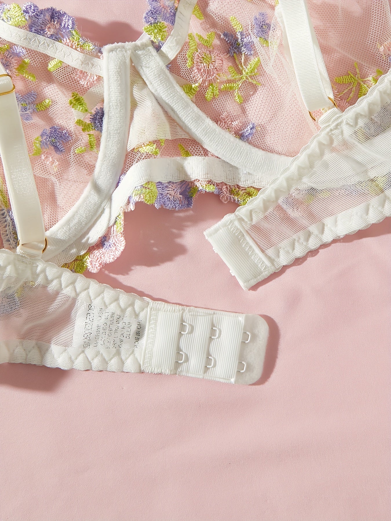 Women's Floral Mesh Lingerie Set Bra and Thong Sexy Underwear