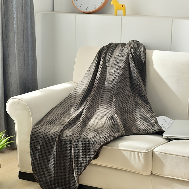 Waffle Weave Flannel Throw Blanket 100% Polyester Cozy Bed Sofa Use