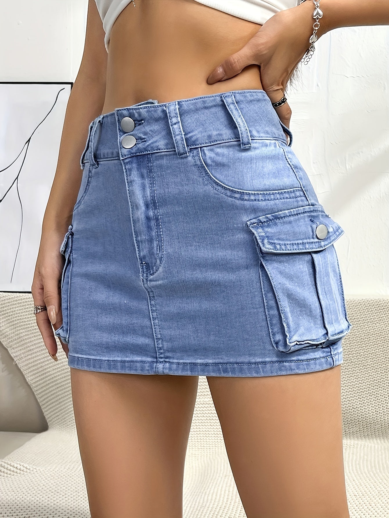 Women's Plus Size Light Blue Denim Skirt High Waist Casual Mini