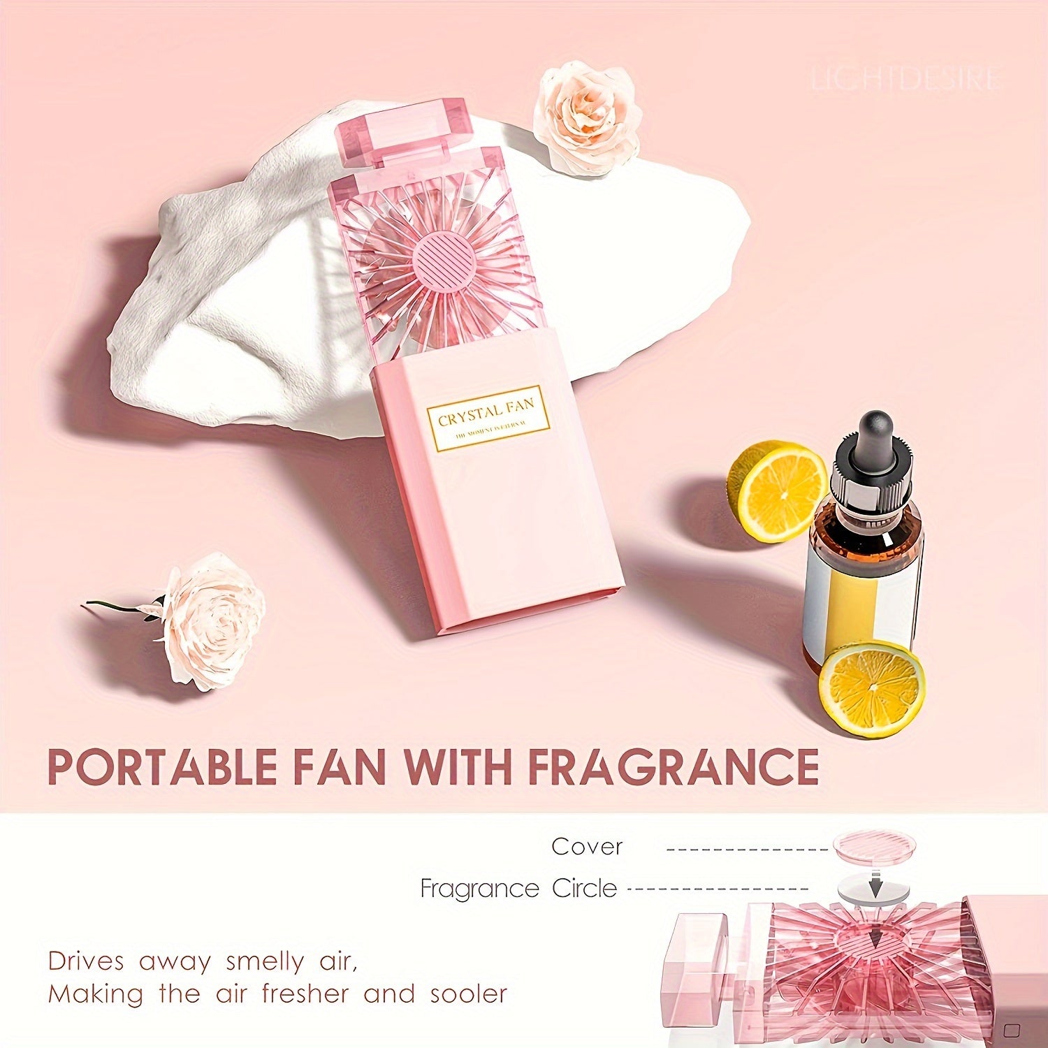 Rechargeable Personal Fan with Fragrance Pad, 3 Speeds, Portable, USB Charge