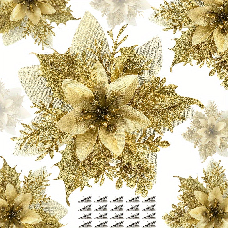 Golden Dust Flowers Rattan Garland Decorations for Christmas Windows