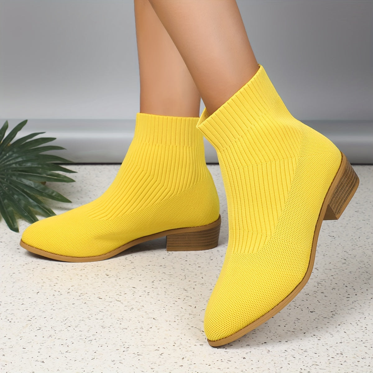 Women's Knit Boots Breathable Round Toe Chunky Heels Fall Sneakers