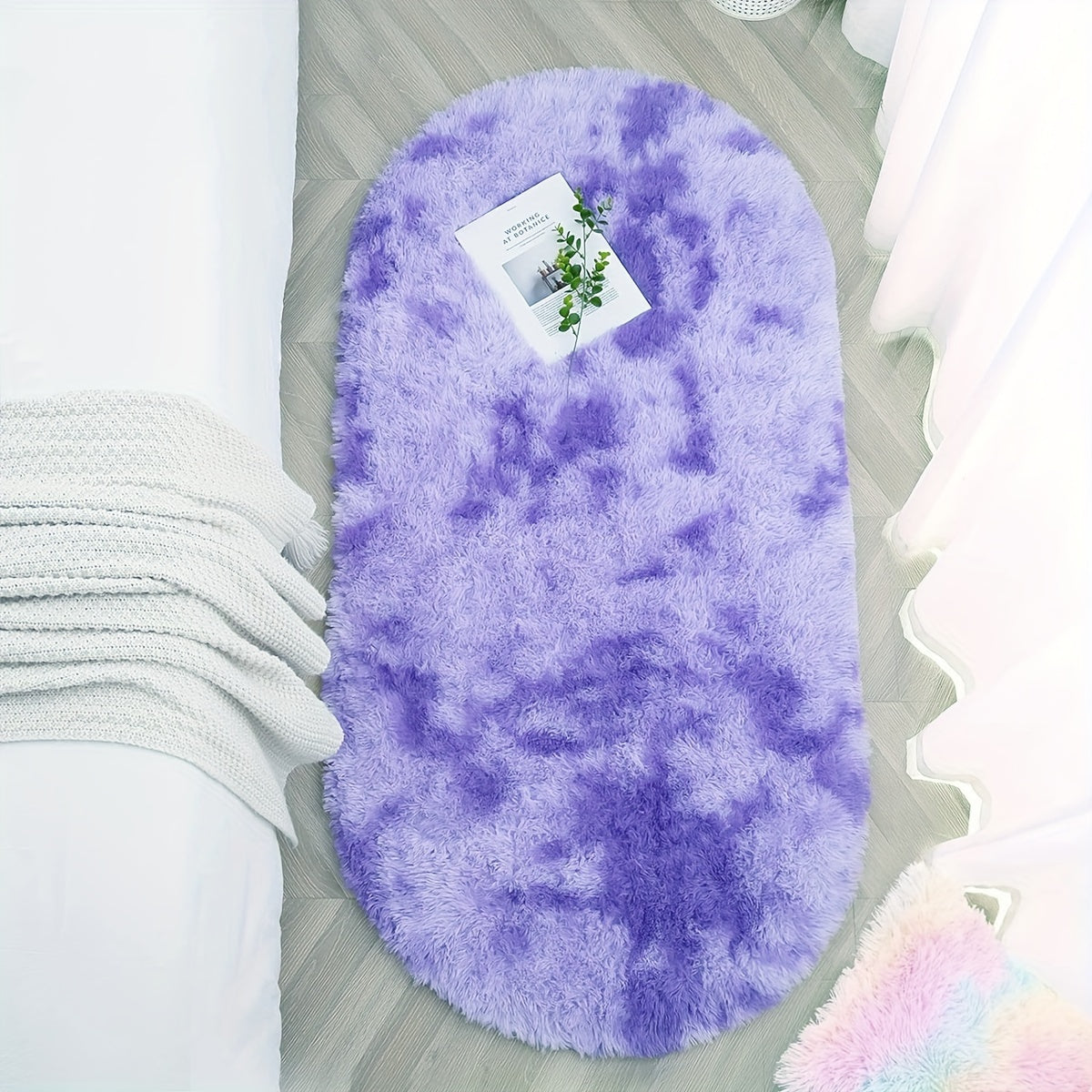 Soft Fluffy Oval Shaggy Area Rug for Bedroom Living Room with Thick Sponge