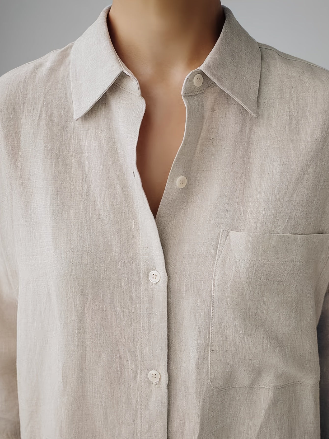 Women's Cotton Long Sleeve Shirt Dress with Split Button Design for Casual Outings