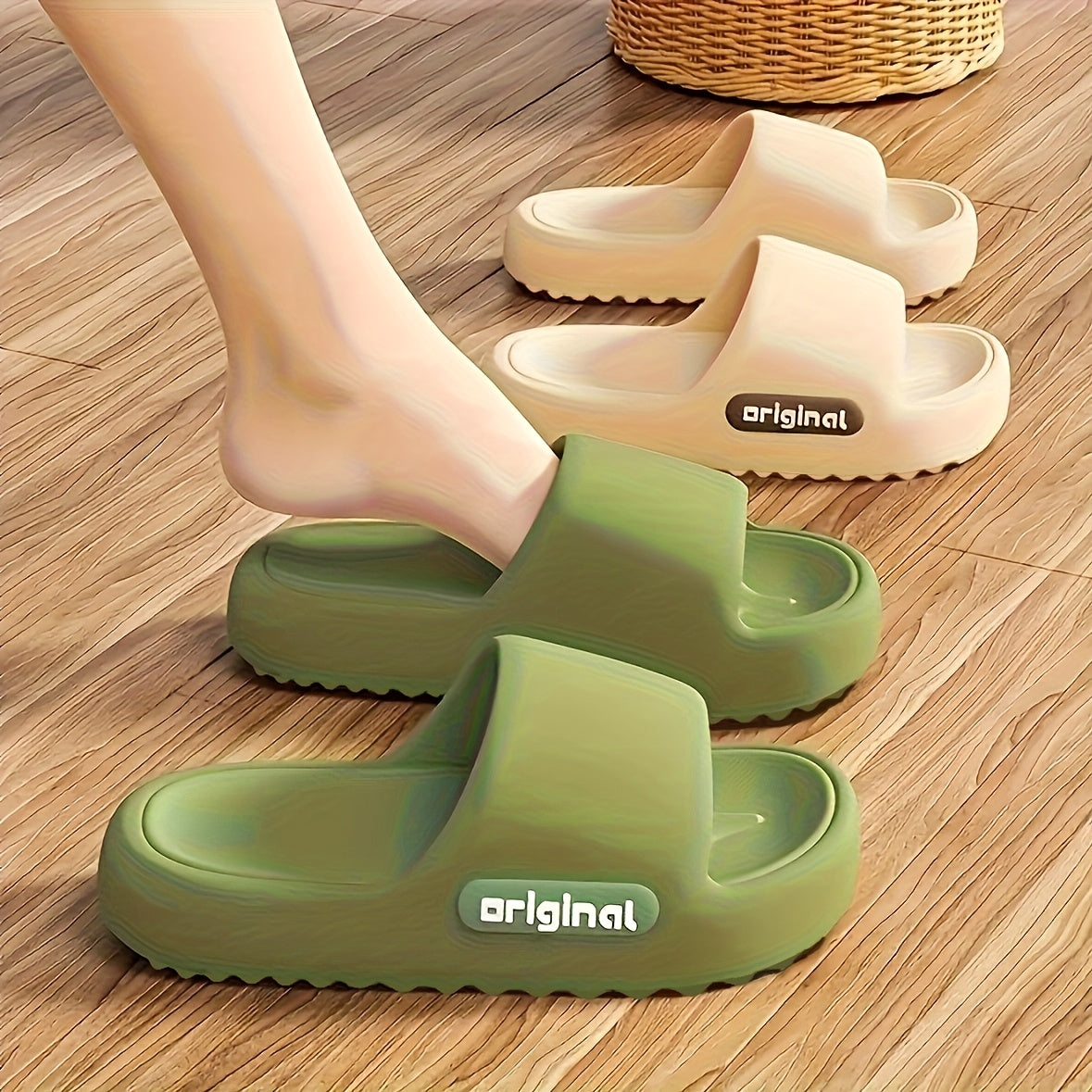 Men Women EVA Non-Slip House and Beach Slippers Minimalist Striped