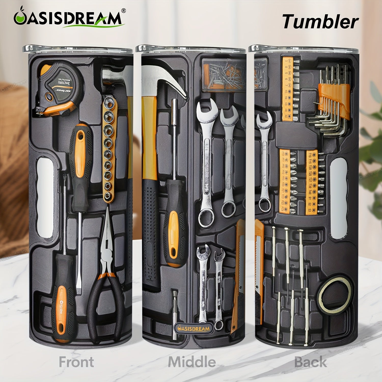 20oz Stainless Steel Insulated Tumbler with Printed Mechanic Tools Lid for Hot Cold Drinks